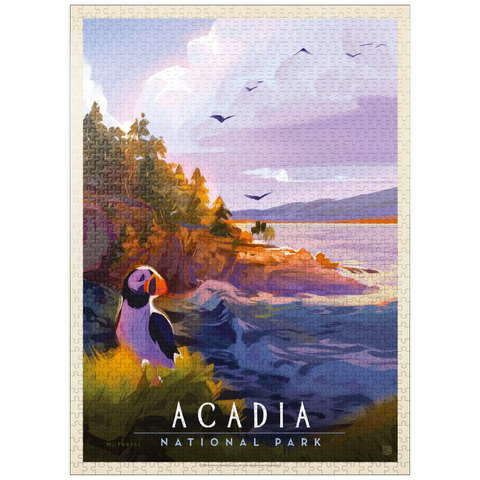puzzleplate Acadia National Park: Puffin Paradise, Vintage Poster 1000 Jigsaw Puzzle