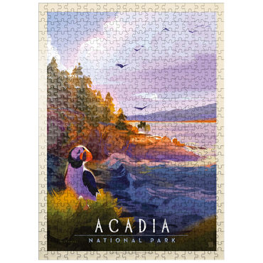 puzzleplate Acadia National Park: Puffin Paradise, Vintage Poster 500 Jigsaw Puzzle