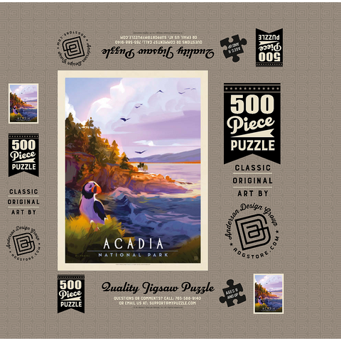 Acadia National Park: Puffin Paradise, Vintage Poster 500 Jigsaw Puzzle box 3D Modell