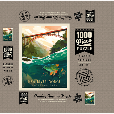 New River Gorge National Park & Preserve: Fish-Eye-View, Vintage Poster 1000 Jigsaw Puzzle box 3D Modell