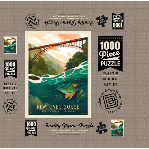 New River Gorge National Park & Preserve: Fish-Eye-View, Vintage Poster 1000 Jigsaw Puzzle box 3D Modell