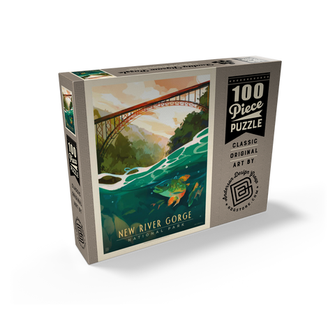 New River Gorge National Park & Preserve: Fish-Eye-View, Vintage Poster 100 Jigsaw Puzzle box view2