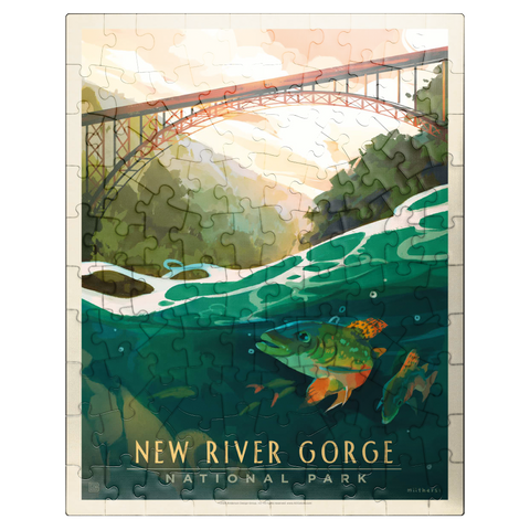 puzzleplate New River Gorge National Park & Preserve: Fish-Eye-View, Vintage Poster 100 Jigsaw Puzzle
