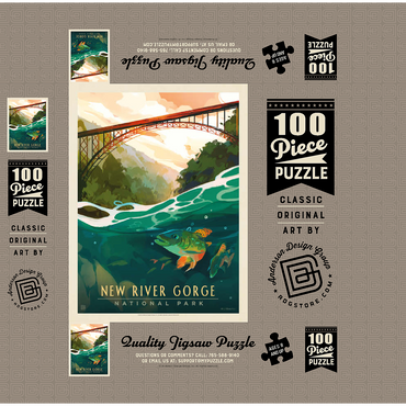New River Gorge National Park & Preserve: Fish-Eye-View, Vintage Poster 100 Jigsaw Puzzle box 3D Modell