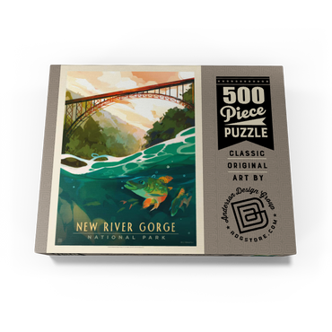 New River Gorge National Park & Preserve: Fish-Eye-View, Vintage Poster 500 Jigsaw Puzzle box view3