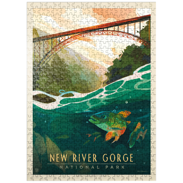 puzzleplate New River Gorge National Park & Preserve: Fish-Eye-View, Vintage Poster 500 Jigsaw Puzzle