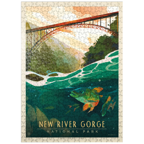 puzzleplate New River Gorge National Park & Preserve: Fish-Eye-View, Vintage Poster 500 Jigsaw Puzzle