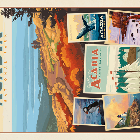 Acadia National Park: Collage Print, Vintage Poster 1000 Jigsaw Puzzle 3D Modell