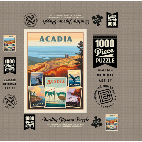 Acadia National Park: Collage Print, Vintage Poster 1000 Jigsaw Puzzle box 3D Modell