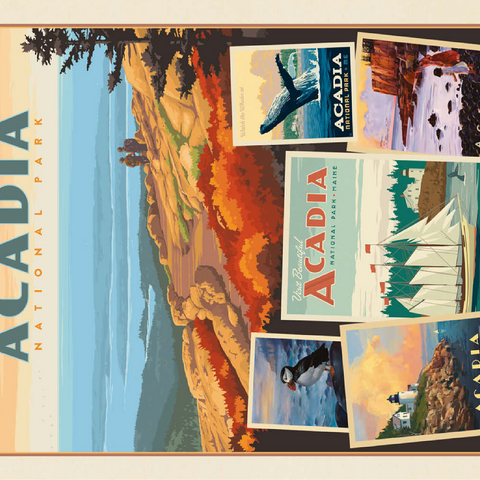 Acadia National Park: Collage Print, Vintage Poster 100 Jigsaw Puzzle 3D Modell