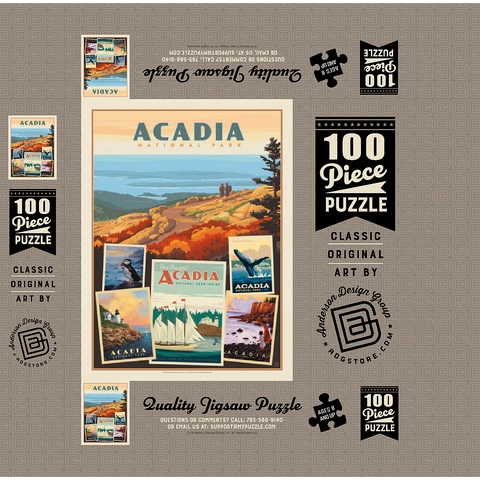 Acadia National Park: Collage Print, Vintage Poster 100 Jigsaw Puzzle box 3D Modell