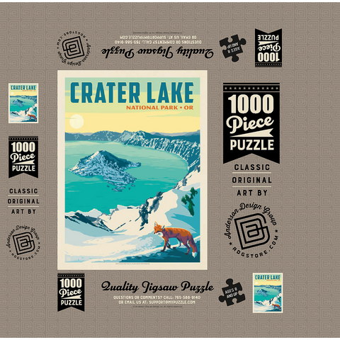 Crater Lake National Park: Winter Fox, Vintage Poster 1000 Jigsaw Puzzle box 3D Modell