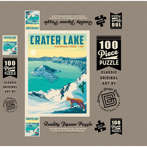 Crater Lake National Park: Winter Fox, Vintage Poster 100 Jigsaw Puzzle box 3D Modell