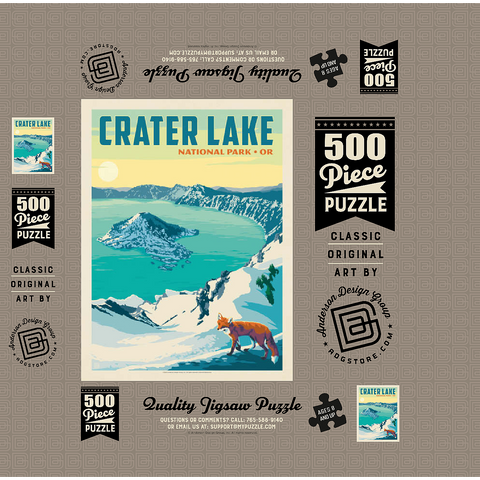 Crater Lake National Park: Winter Fox, Vintage Poster 500 Jigsaw Puzzle box 3D Modell