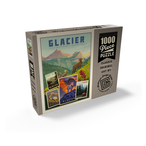 Glacier National Park: Collage Print, Vintage Poster 1000 Jigsaw Puzzle box view2