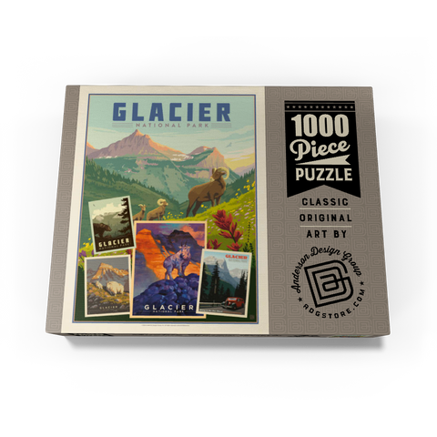 Glacier National Park: Collage Print, Vintage Poster 1000 Jigsaw Puzzle box view3