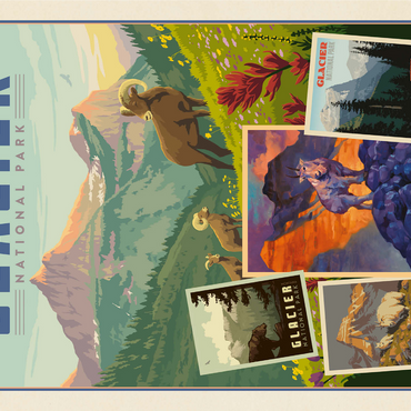 Glacier National Park: Collage Print, Vintage Poster 1000 Jigsaw Puzzle 3D Modell