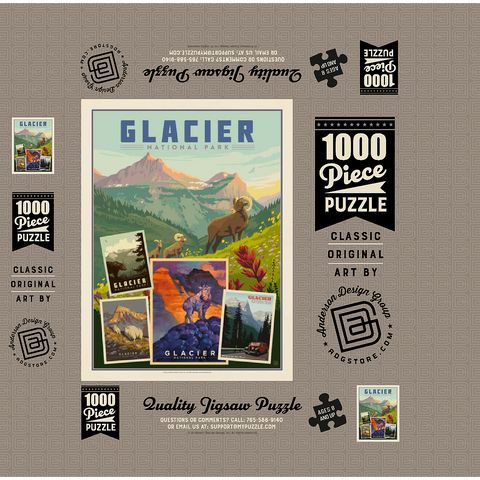 Glacier National Park: Collage Print, Vintage Poster 1000 Jigsaw Puzzle box 3D Modell