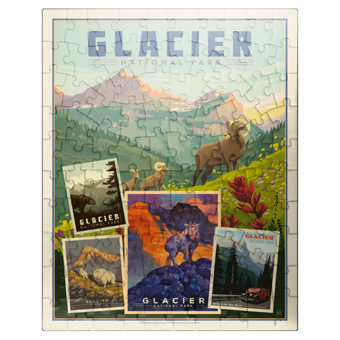 puzzleplate Glacier National Park: Collage Print, Vintage Poster 100 Jigsaw Puzzle