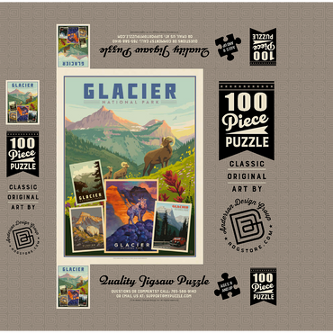 Glacier National Park: Collage Print, Vintage Poster 100 Jigsaw Puzzle box 3D Modell