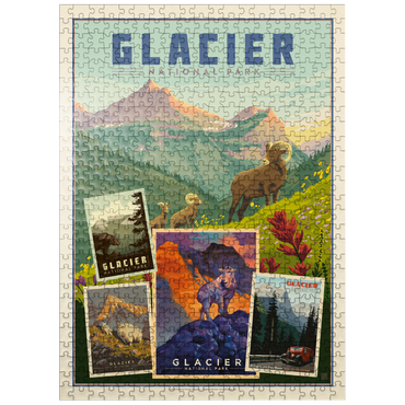 puzzleplate Glacier National Park: Collage Print, Vintage Poster 500 Jigsaw Puzzle