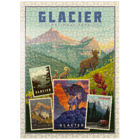 puzzleplate Glacier National Park: Collage Print, Vintage Poster 500 Jigsaw Puzzle