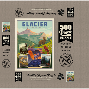 Glacier National Park: Collage Print, Vintage Poster 500 Jigsaw Puzzle box 3D Modell