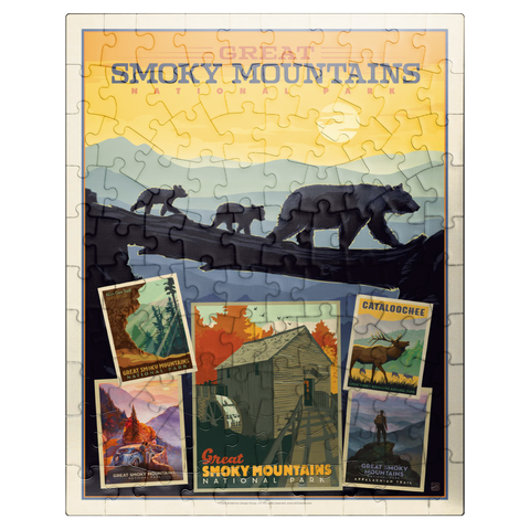 puzzleplate Great Smoky Mountains National Park: Collage Print, Vintage Poster 100 Jigsaw Puzzle