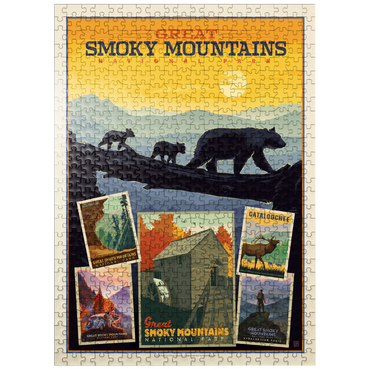 puzzleplate Great Smoky Mountains National Park: Collage Print, Vintage Poster 500 Jigsaw Puzzle