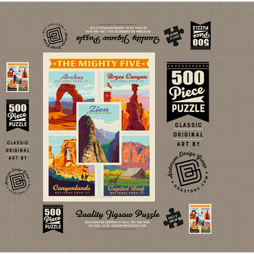 The Mighty Five: Utah National Parks, Vintage Poster 500 Jigsaw Puzzle box 3D Modell