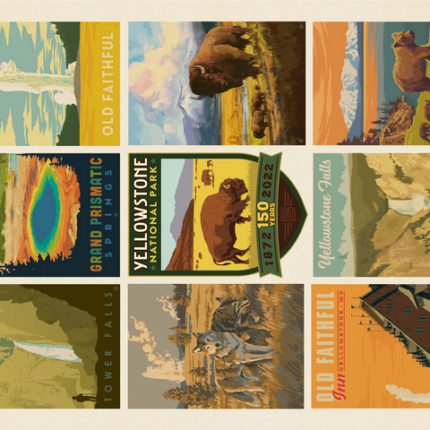 Yellowstone National Park: 150th Anniversary Commemorative Print, Vintage Poster 1000 Jigsaw Puzzle 3D Modell