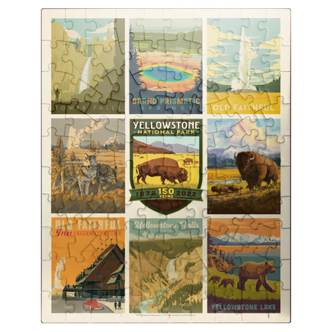 puzzleplate Yellowstone National Park: 150th Anniversary Commemorative Print, Vintage Poster 100 Jigsaw Puzzle