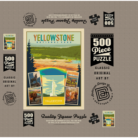 Yellowstone National Park: Collage Print, Vintage Poster 500 Jigsaw Puzzle box 3D Modell