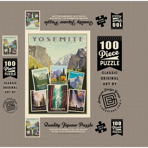 Yosemite National Park: Collage Print, Vintage Poster 100 Jigsaw Puzzle box 3D Modell