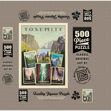 Yosemite National Park: Collage Print, Vintage Poster 500 Jigsaw Puzzle box 3D Modell