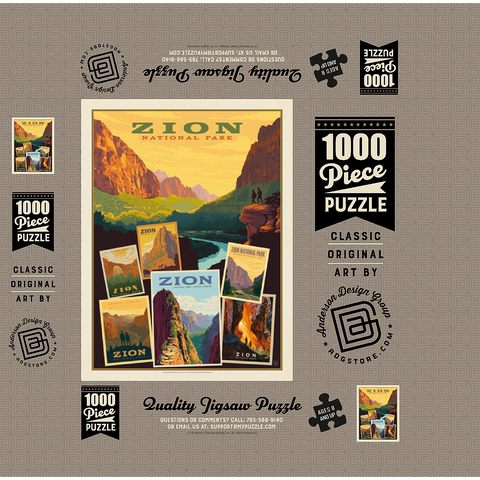 Zion National Park: Collage Print, Vintage Poster 1000 Jigsaw Puzzle box 3D Modell