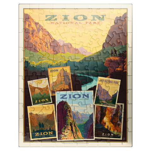 puzzleplate Zion National Park: Collage Print, Vintage Poster 100 Jigsaw Puzzle