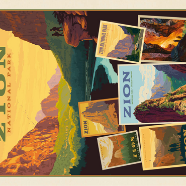 Zion National Park: Collage Print, Vintage Poster 100 Jigsaw Puzzle 3D Modell