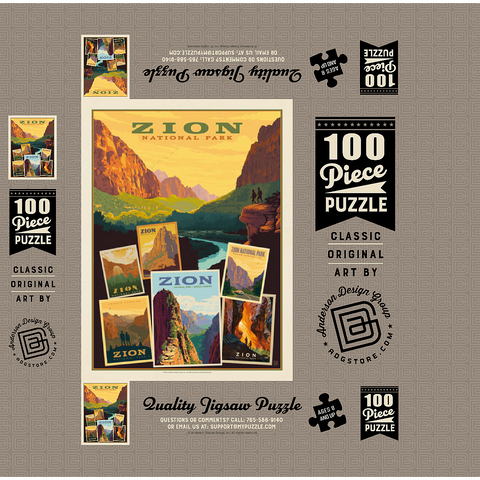 Zion National Park: Collage Print, Vintage Poster 100 Jigsaw Puzzle box 3D Modell