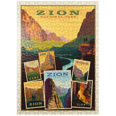 puzzleplate Zion National Park: Collage Print, Vintage Poster 500 Jigsaw Puzzle