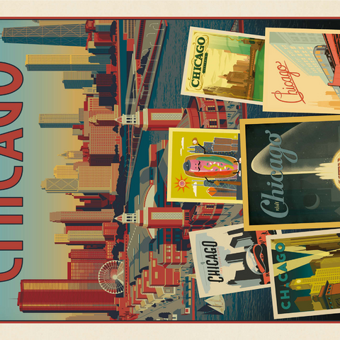 Chicago: Multi-Image Collage Print, Vintage Poster 1000 Jigsaw Puzzle 3D Modell