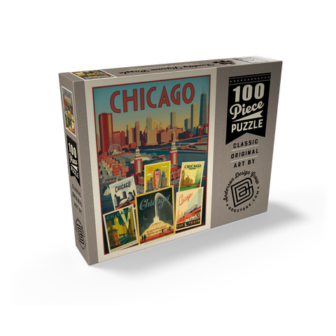 Chicago: Multi-Image Collage Print, Vintage Poster 100 Jigsaw Puzzle box view2