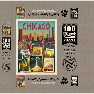 Chicago: Multi-Image Collage Print, Vintage Poster 100 Jigsaw Puzzle box 3D Modell