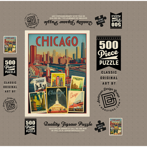 Chicago: Multi-Image Collage Print, Vintage Poster 500 Jigsaw Puzzle box 3D Modell