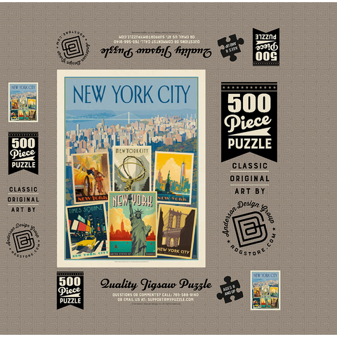 New York City: Multi-Image Collage Print, Vintage Poster 500 Jigsaw Puzzle box 3D Modell