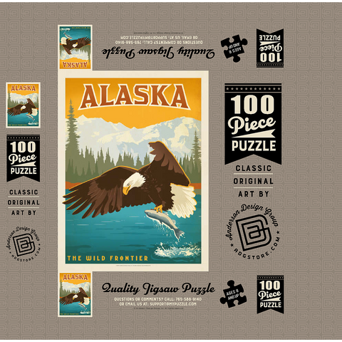 Alaska: Eagle, Vintage Poster 100 Jigsaw Puzzle box 3D Modell