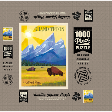 Grand Teton National Park (Mod Design), Vintage Poster 1000 Jigsaw Puzzle box 3D Modell