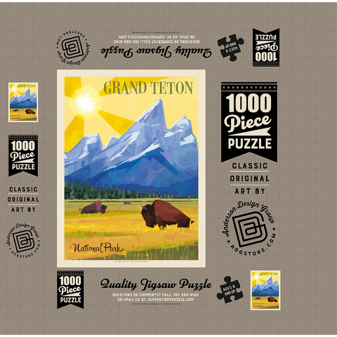 Grand Teton National Park (Mod Design), Vintage Poster 1000 Jigsaw Puzzle box 3D Modell