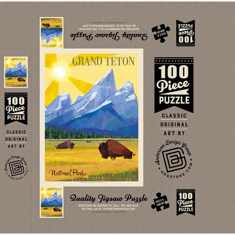 Grand Teton National Park (Mod Design), Vintage Poster 100 Jigsaw Puzzle box 3D Modell