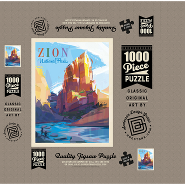 Zion National Park: Angels Landing (Mod Design), Vintage Poster 1000 Jigsaw Puzzle box 3D Modell